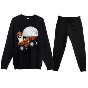 Halloween Ghost Riding Monster Truck Cool Gift Premium Crewneck Sweatsuit Set