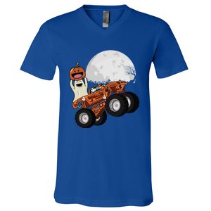 Halloween Ghost Riding Monster Truck Cool Gift V-Neck T-Shirt