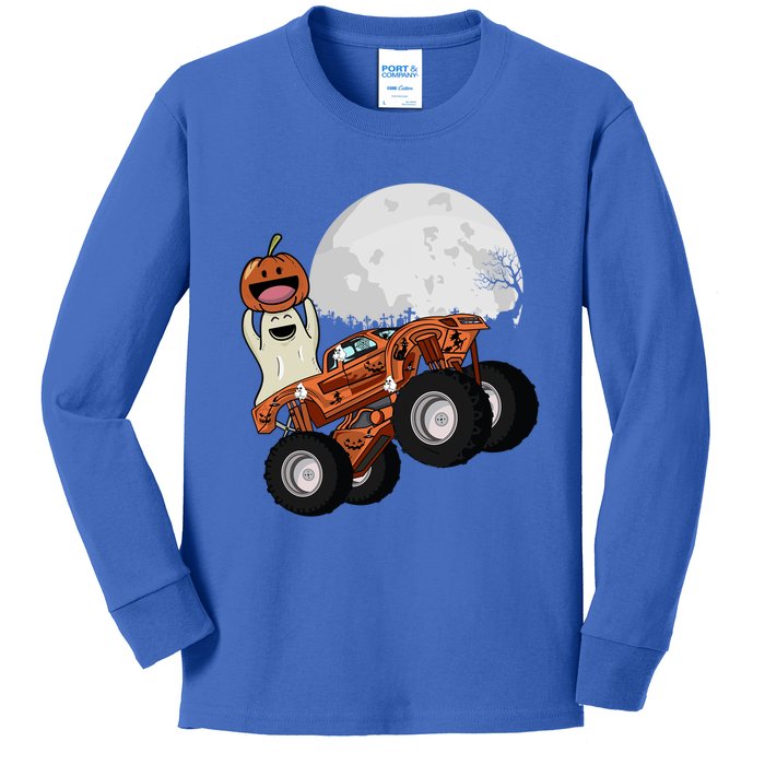 Halloween Ghost Riding Monster Truck Cool Gift Kids Long Sleeve Shirt