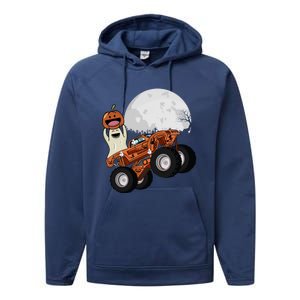 Halloween Ghost Riding Monster Truck Cool Gift Performance Fleece Hoodie