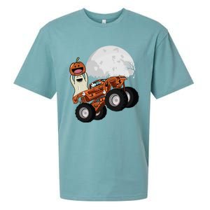 Halloween Ghost Riding Monster Truck Cool Gift Sueded Cloud Jersey T-Shirt