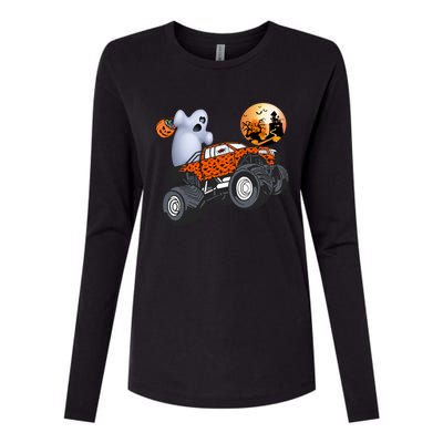 Halloween Ghost Riding Monster Truck Funny Gift Womens Cotton Relaxed Long Sleeve T-Shirt