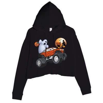 Halloween Ghost Riding Monster Truck Funny Gift Crop Fleece Hoodie