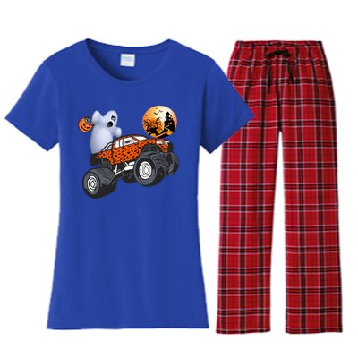 Halloween Ghost Riding Monster Truck Funny Gift Women's Flannel Pajama Set