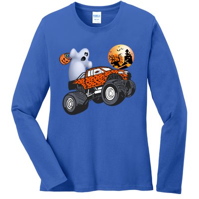 Halloween Ghost Riding Monster Truck Funny Gift Ladies Long Sleeve Shirt