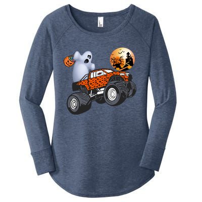 Halloween Ghost Riding Monster Truck Funny Gift Women's Perfect Tri Tunic Long Sleeve Shirt