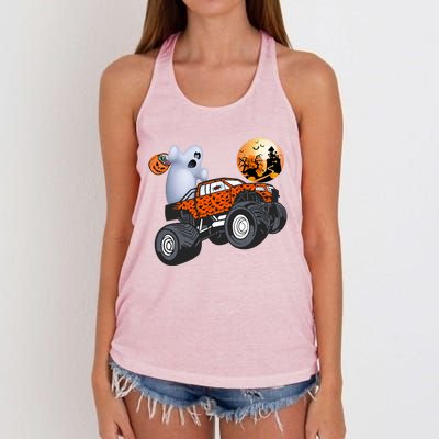 Halloween Ghost Riding Monster Truck Funny Gift Women's Knotted Racerback Tank