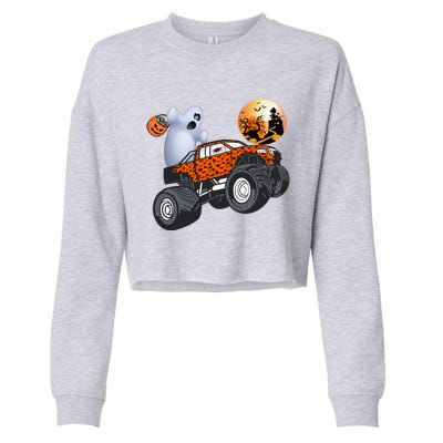 Halloween Ghost Riding Monster Truck Funny Gift Cropped Pullover Crew