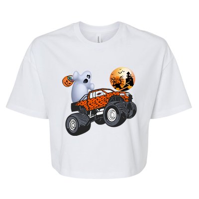 Halloween Ghost Riding Monster Truck Funny Gift Bella+Canvas Jersey Crop Tee