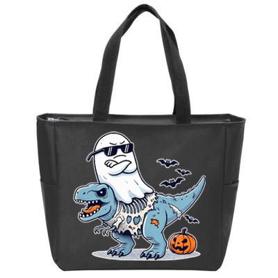 Halloween Ghost Riding Zombie Trex Funny Halloween Costume Zip Tote Bag