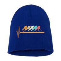 Hockey Gift Retro Vintage Hockey Heartbeat Gift Short Acrylic Beanie