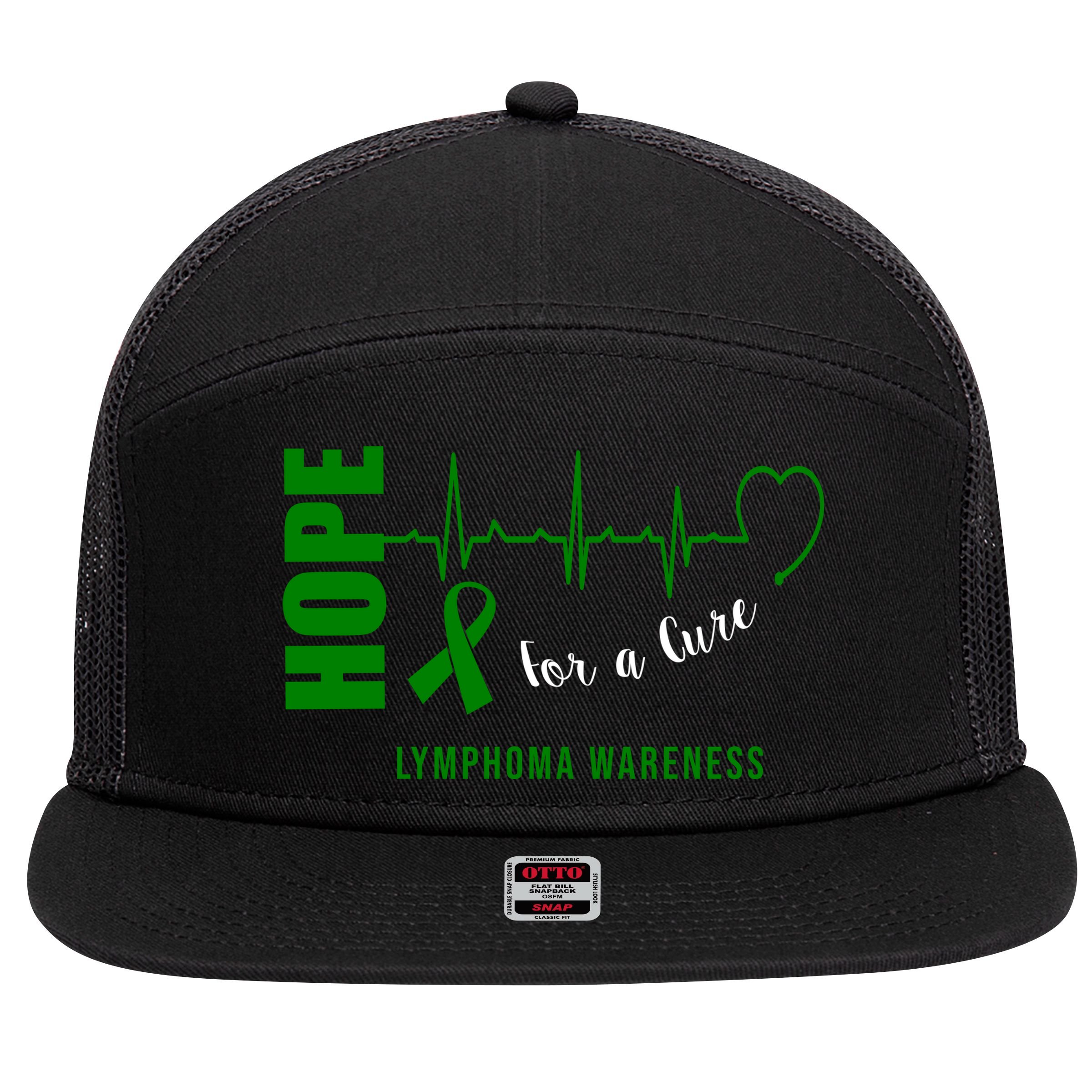 Hope Green Ribbon Lymphoma Awareness 7 Panel Mesh Trucker Snapback Hat