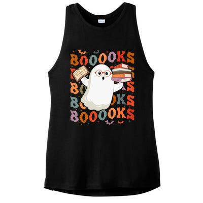 Halloween Ghost Reading Books Teacher Librarian Halloween Gift Ladies PosiCharge Tri-Blend Wicking Tank