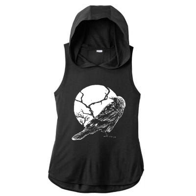 Horror Graphic Raven And Moon Ladies PosiCharge Tri-Blend Wicking Draft Hoodie Tank