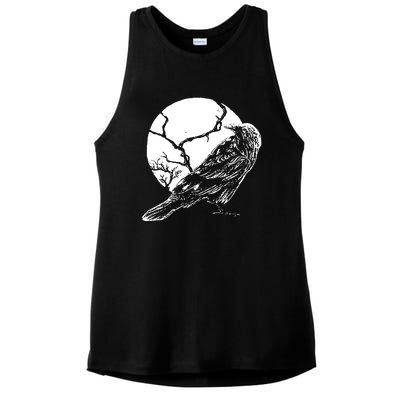 Horror Graphic Raven And Moon Ladies PosiCharge Tri-Blend Wicking Tank