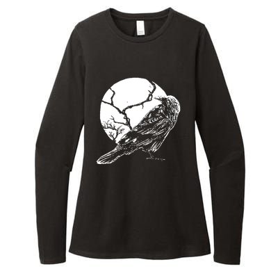 Horror Graphic Raven And Moon Womens CVC Long Sleeve Shirt