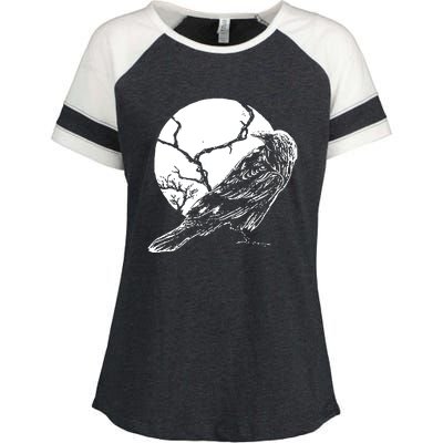 Horror Graphic Raven And Moon Enza Ladies Jersey Colorblock Tee