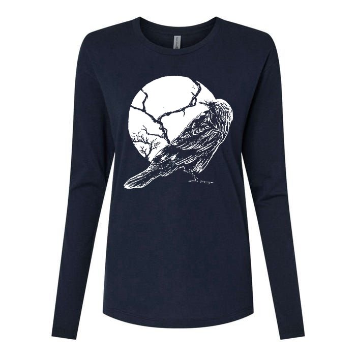 Horror Graphic Raven And Moon Womens Cotton Relaxed Long Sleeve T-Shirt