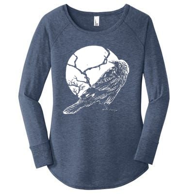 Horror Graphic Raven And Moon Women's Perfect Tri Tunic Long Sleeve Shirt