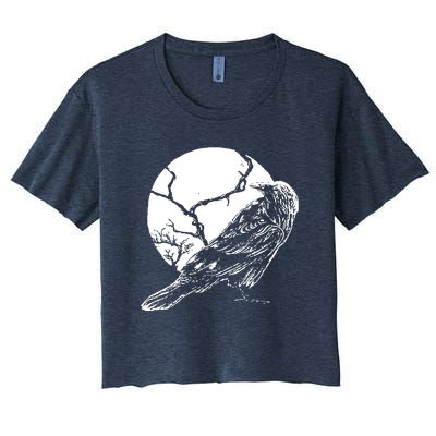 Horror Graphic Raven And Moon Women's Crop Top Tee