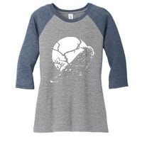 Horror Graphic Raven And Moon Women's Tri-Blend 3/4-Sleeve Raglan Shirt