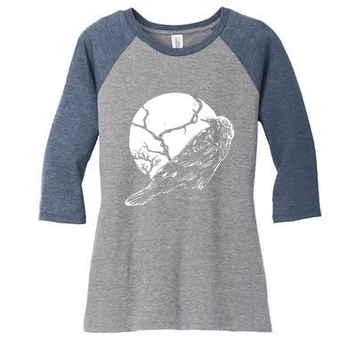 Horror Graphic Raven And Moon Women's Tri-Blend 3/4-Sleeve Raglan Shirt