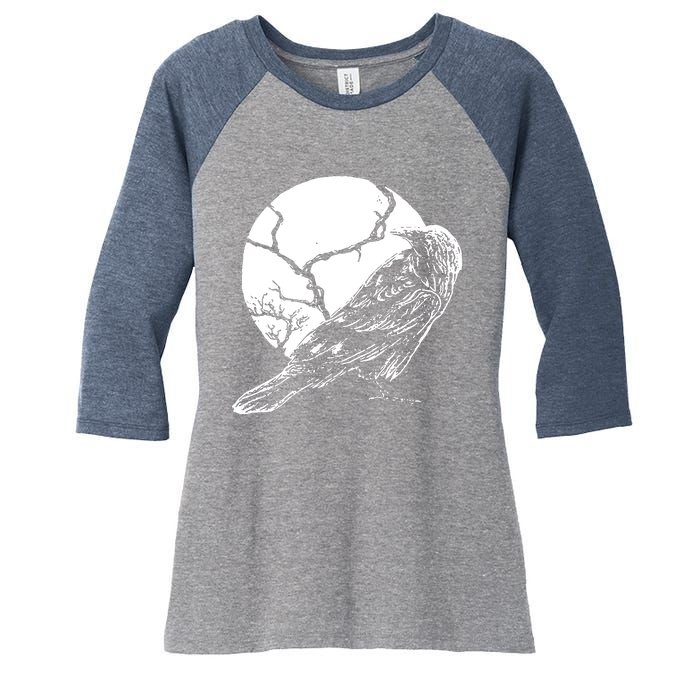 Horror Graphic Raven And Moon Women's Tri-Blend 3/4-Sleeve Raglan Shirt