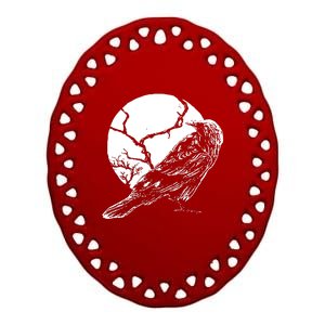 Horror Graphic Raven And Moon Ceramic Oval Ornament