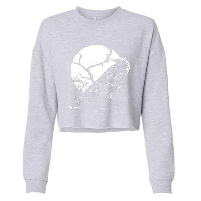 Horror Graphic Raven And Moon Cropped Pullover Crew