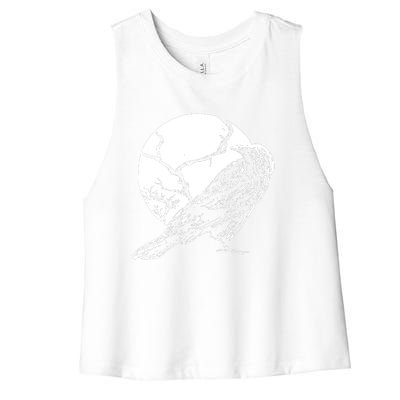 Horror Graphic Raven And Moon Women's Racerback Cropped Tank