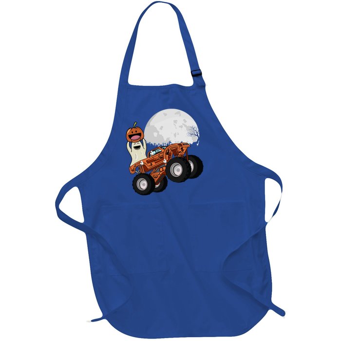 Halloween Ghost Riding Monster Truck Gift Full-Length Apron With Pockets