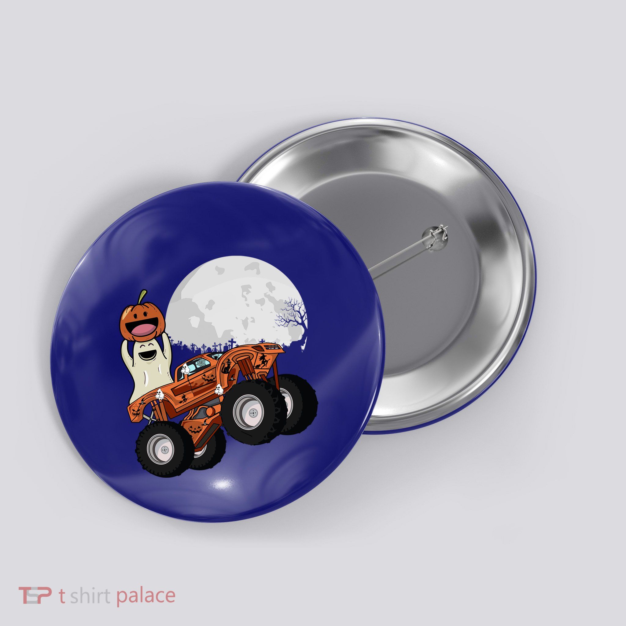 Halloween Ghost Riding Monster Truck Gift Button