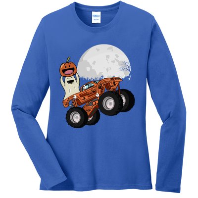 Halloween Ghost Riding Monster Truck Gift Ladies Long Sleeve Shirt