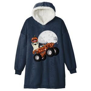 Halloween Ghost Riding Monster Truck Gift Hooded Wearable Blanket