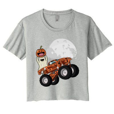 Halloween Ghost Riding Monster Truck Gift Women's Crop Top Tee