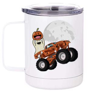 Halloween Ghost Riding Monster Truck Gift 12 oz Stainless Steel Tumbler Cup