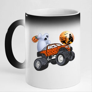 Halloween Ghost Riding Monster Truck Gift 11oz Black Color Changing Mug