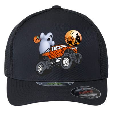 Halloween Ghost Riding Monster Truck Gift Flexfit Unipanel Trucker Cap