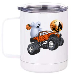 Halloween Ghost Riding Monster Truck Gift 12 oz Stainless Steel Tumbler Cup