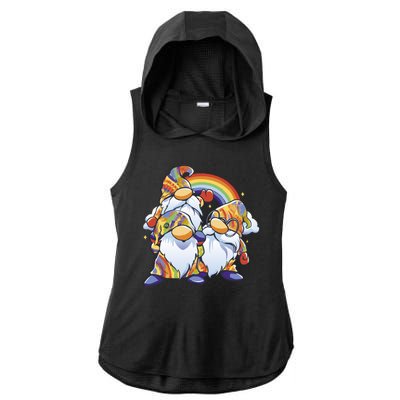 Hippie Gnomes Rainbow Ladies PosiCharge Tri-Blend Wicking Draft Hoodie Tank