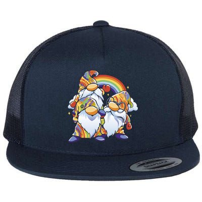 Hippie Gnomes Rainbow Flat Bill Trucker Hat