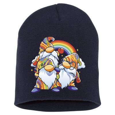 Hippie Gnomes Rainbow Short Acrylic Beanie