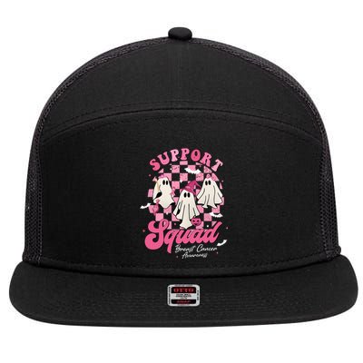 Halloween Ghost Support Squad Breast Cancer Pink Ribbon 7 Panel Mesh Trucker Snapback Hat