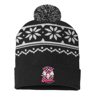 Halloween Ghost Support Squad Breast Cancer Pink Ribbon USA-Made Snowflake Beanie