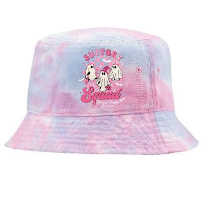 Halloween Ghost Support Squad Breast Cancer Pink Ribbon Tie-Dyed Bucket Hat