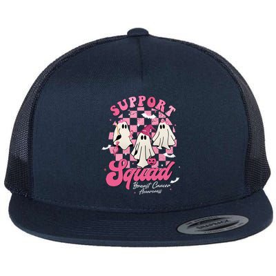 Halloween Ghost Support Squad Breast Cancer Pink Ribbon Flat Bill Trucker Hat