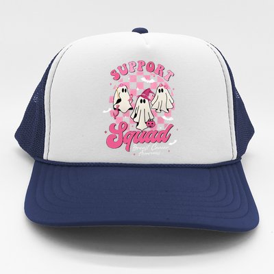 Halloween Ghost Support Squad Breast Cancer Pink Ribbon Trucker Hat