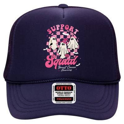 Halloween Ghost Support Squad Breast Cancer Pink Ribbon High Crown Mesh Back Trucker Hat