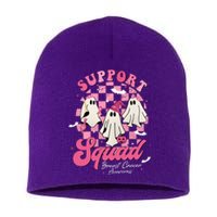 Halloween Ghost Support Squad Breast Cancer Pink Ribbon Short Acrylic Beanie