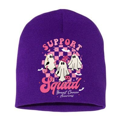 Halloween Ghost Support Squad Breast Cancer Pink Ribbon Short Acrylic Beanie